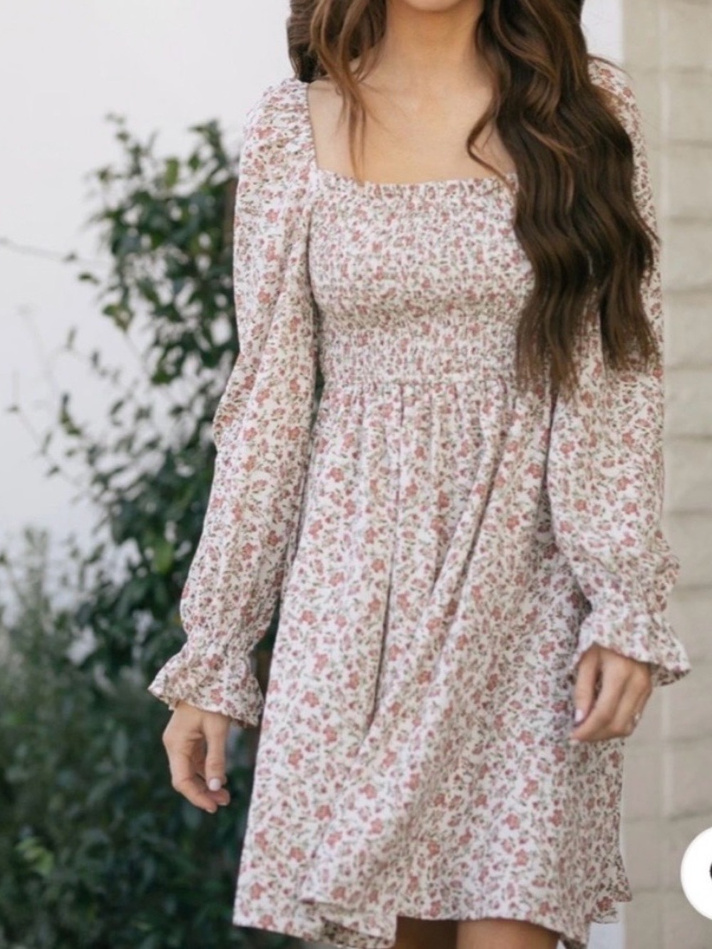 Ditsy Floral Babydoll Long Sleeve Dress Small Cottagecore  Boho Peasant Smocked